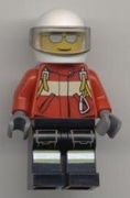 Fire - Pilot Male, Red Fire Suit with Carabiner, Reflective Stripes on Black Legs, White Helmet, Silver Sunglasses 