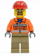Construction Worker - Orange Zipper, Safety Stripes, Orange Arms, Dark Tan Legs, Red Construction Helmet, Safety Goggles 