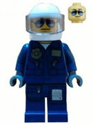 Forest Police - Helicopter Pilot, Dark Blue Flight Suit with Badge, Helmet, Black and Silver Sunglasses, Black Eyebrows 