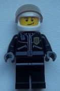 Police - City Leather Jacket with Gold Badge and 'POLICE' on Back, White Helmet, Trans-Black Visor, Crooked Smile 