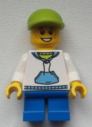 White Hoodie with Blue Pockets, Blue Short Legs, Lime Short Bill Cap 