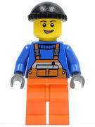 Overalls with Safety Stripe Orange, Orange Legs, Black Knit Cap (Dock Worker) 