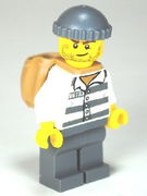 Police - Jail Prisoner 86753 Prison Stripes, Dark Bluish Gray Knit Cap, Backpack, Crooked Smile and Scar 
