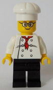Chef - White Torso with 8 Buttons, Black Legs, Rounded Glasses, Brown Eyebrows 