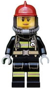 Fire - Reflective Stripes with Utility Belt, Dark Red Fire Helmet, Breathing Neck Gear with Airtanks, Peach Lips Smile 