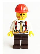 Construction Foreman - Shirt with Tie and Suspenders, Dark Brown Legs, Red Construction Helmet 