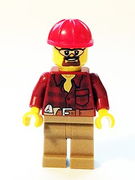 Flannel Shirt with Pocket and Belt, Dark Tan Legs, Red Construction Helmet, Safety Goggles 
