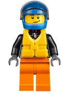 Xtreme Powerboat Driver, Male, Brown Dimple, Black Race Jacket, Orange Legs, Blue Standard Helmet, Yellow Life Jacket 