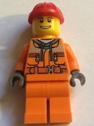 Construction Worker - Chest Pocket Zippers, Belt over Dark Gray Hoodie, Red Construction Helmet 