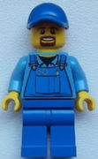 Overalls with Tools in Pocket Blue, Blue Cap with Hole, Brown Moustache and Goatee 