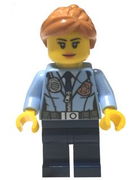 Police - City Officer Female, Jacket with Dark Blue Tie, Radio and Gold Badge, Dark Blue Legs, Medium Nougat Ponytail and Swept Sideways Fringe 