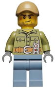 Volcano Explorer - Male, Shirt with Belt and Radio, Dark Tan Cap with Hole, Crooked Smile and Scar 