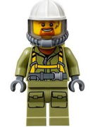 Volcano Explorer - Male Worker, Suit with Harness, Construction Helmet, Breathing Neck Gear with Yellow Airtanks, Trans-Black Visor, Goatee 