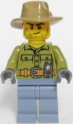 Volcano Explorer - Male, Shirt with Belt and Radio, Dark Tan Fedora Hat, Crooked Smile and Scar 