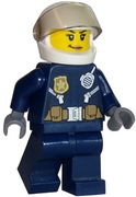 Police - City Leather Jacket with Gold Badge and Utility Belt, White Helmet, Trans-Black Visor, Peach Lips Smirk 