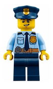 Police - City Shirt with Dark Blue Tie and Gold Badge, Dark Tan Belt with Radio, Dark Blue Legs, Police Hat with Gold Badge, Lopsided Grin 