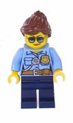 Police - City Officer Female, Bright Light Blue Shirt with Badge and Radio, Dark Blue Legs, Reddish Brown Ponytail and Swept Sideways Fringe 