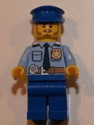 Police - City Shirt with Dark Blue Tie and Gold Badge, Dark Tan Belt with Radio, Blue Legs, Blue Police Hat, Black Stubble and Raised Right Eyebrow 