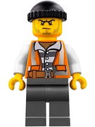 Police - City Bandit Crook Orange Vest, Dark Bluish Gray Legs, Black Knit Cap, Beard Stubble and Scowl 