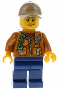 City Jungle Explorer - Dark Orange Jacket with Pouches, Dark Blue Legs, Dark Tan Cap with Hole, Smirk and Stubble Beard 