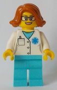 Doctor - EMT Star of Life, Medium Azure Legs, Dark Orange Female Hair Short Swept Sideways, Glasses 