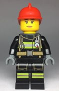 Fire - Reflective Stripes with Utility Belt, Red Fire Helmet, Peach Lips Closed Mouth Smile 