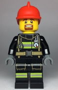 Fire - Reflective Stripes with Utility Belt, Red Fire Helmet, Brown Goatee 