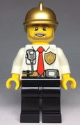Fire - White Shirt with Tie and Belt and Radio, Black Legs, Gold Fire Helmet 