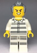 Sky Police - Jail Prisoner 50380 Prison Stripes, Scowl with Teeth, Dark Bluish Gray Hair with Sideburns 