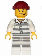 Sky Police - Jail Prisoner 86753 Prison Stripes, Scowl with Open Mouth and Headset, Dark Red Knit Cap 