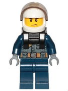 Police - City Pilot, Jacket with Dark Bluish Gray Vest, Dark Blue Legs, White Helmet, Scowl with Neck Bracket (for Jet Pack) 