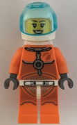 Astronaut - Female, Orange Spacesuit with Dark Bluish Gray Lines, Trans Light Blue Large Visor, Open Mouth Smile 