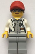 Scientist - Female, Red Cap with Ponytail Hair, Blue Goggles and Light Bluish Gray Legs 