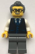 Launch Director - Male, Black Vest with Blue Striped Tie, Dark Bluish Gray Short Swept Back with Sideburns Hair, Glasses and Moustache 