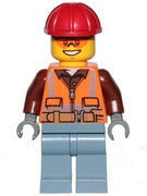 Construction Worker (Lumberjack) - Orange Zipper, Safety Stripes and Belt over Brown Shirt, Sand Blue Legs, Red Construction Helmet, Orange Sunglasses 