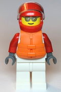 Male, White and Red Jumpsuit with 'XTREME' Logo, Red Helmet, Orange Life Jacket, Sunglasses 