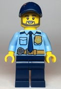 Police - City Officer Shirt with Dark Blue Tie and Gold Badge, Dark Tan Belt with Radio, Dark Blue Legs, Dark Blue Cap, Full Beard 