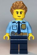 Police - City Officer Shirt with Dark Blue Tie and Gold Badge, Dark Tan Belt with Radio, Dark Blue Legs, Medium Nougat Spiked Hair 