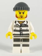 Police - Jail Prisoner 86753 Prison Stripes, Dark Bluish Gray Knit Cap, Reddish Brown Beard and Stubble 