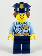 Police - City Officer Female, Bright Light Blue Shirt with Badge and Radio, Dark Blue Legs, Dark Blue Police Hat 
