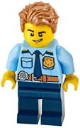 Police - City Officer Shirt with Dark Blue Tie and Gold Badge, Dark Tan Belt with Radio, Dark Blue Legs, Medium Nougat Tousled Hair 