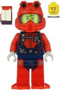 Scuba Diver - Male, Smirk, Red Helmet, White Airtanks, Red Flippers 