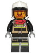 Fire - Reflective Stripes, Black Legs and Jacket with Dark Red Collar, Fire Helmet, Trans-Black Visor, Brown Goatee 