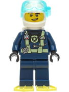 Police - City Officer Dark Blue Diving Suit with Yellowish Green Harness, White Helmet, White Airtanks, Bright Light Yellow Flippers 