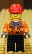 Construction Worker - Male, Chest Pocket Zippers, Belt over Dark Gray Hoodie, Dark Blue Legs, Red Construction Helmet 