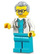 Doctor - Male, White Lab Coat with Stethoscope, Medium Azure Scrubs, Light Bluish Gray Hair, Glasses 