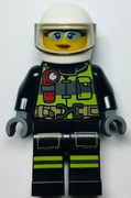 Fire - Reflective Stripes with Utility Belt and Flashlight, White Helmet, Trans-Black Visor, Safety Glasses, Peach Lips Closed Mouth Smile 