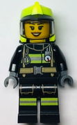 Fire - Female, Black Jacket and Legs with Reflective Stripes, Neon Yellow Fire Helmet, Trans-Black Visor 