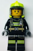Fire -  Fireman Clemmons, Reflective Stripes with Utility Belt, Black Legs, Neon Yellow Fire Helmet, Trans-Black Visor, Sideburns 
