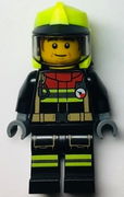 Fire - Male, Black Jacket and Legs with Reflective Stripes and Red Collar, Neon Yellow Fire Helmet, Trans-Black Visor, Dark Orange Sideburns (Bob) 